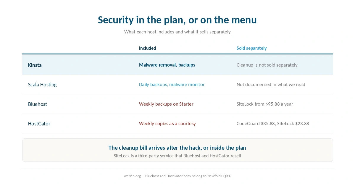 Which hosting companies include malware cleanup and which sell it separately