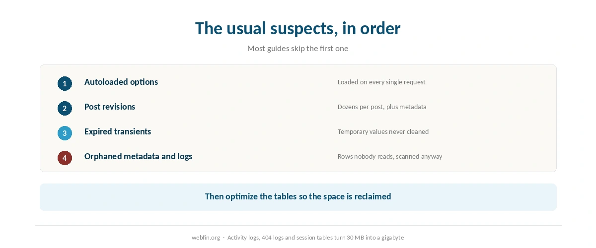 Six common causes of database bloat in the order to check them