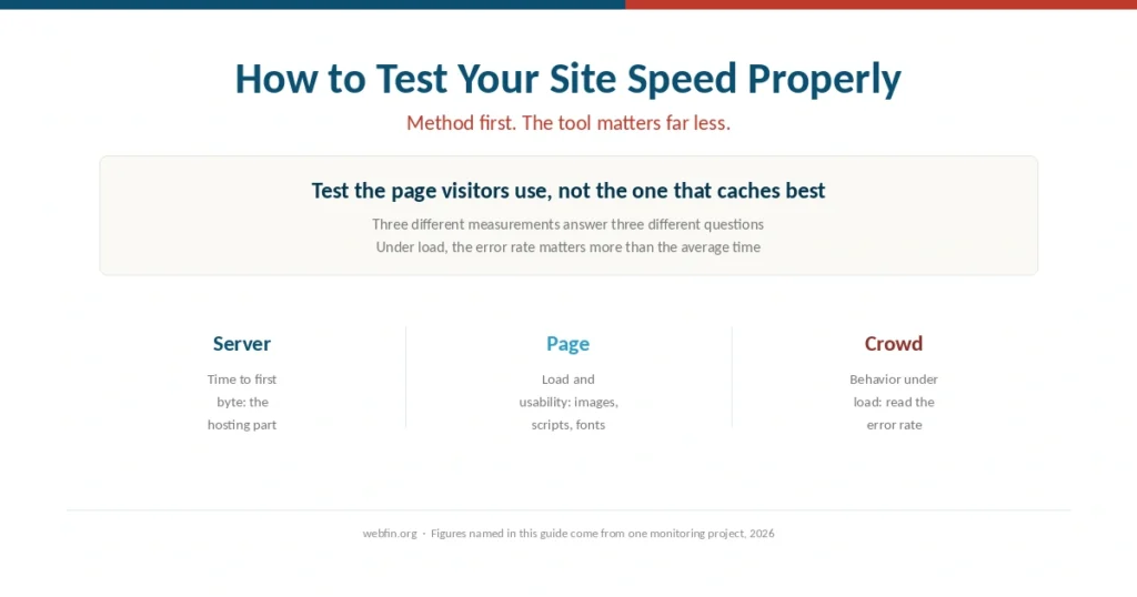 Cover for a guide to testing website speed with a sound method