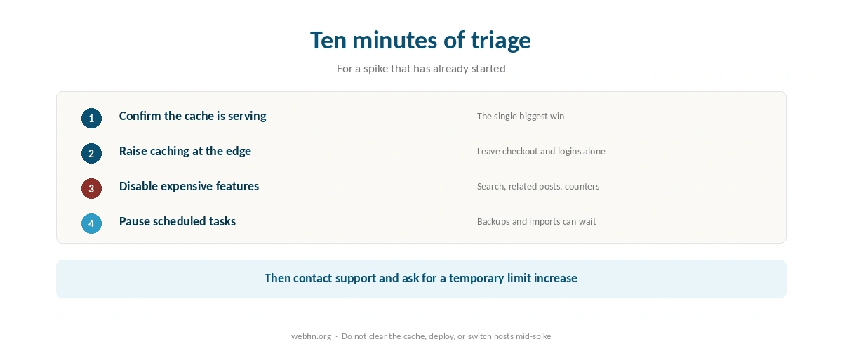 Ten minutes of triage during an unexpected traffic spike